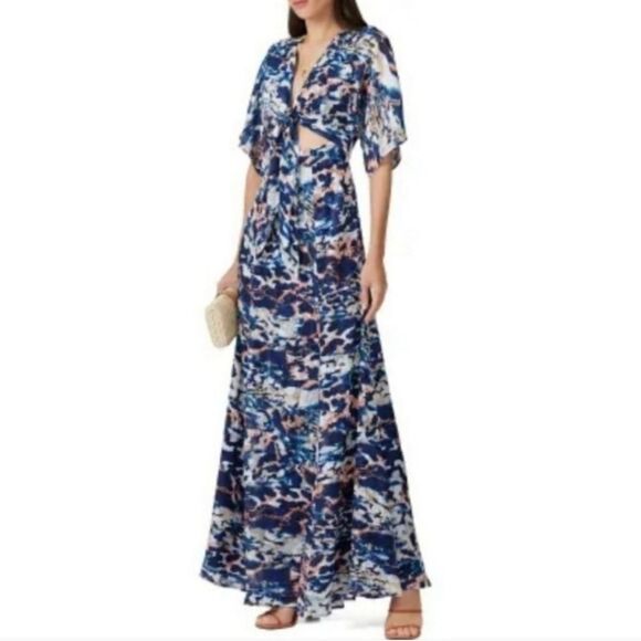 Hutch Chiara Cutout Maxidress Blue & Pink Print, Size Large - Picture 1 of 8
